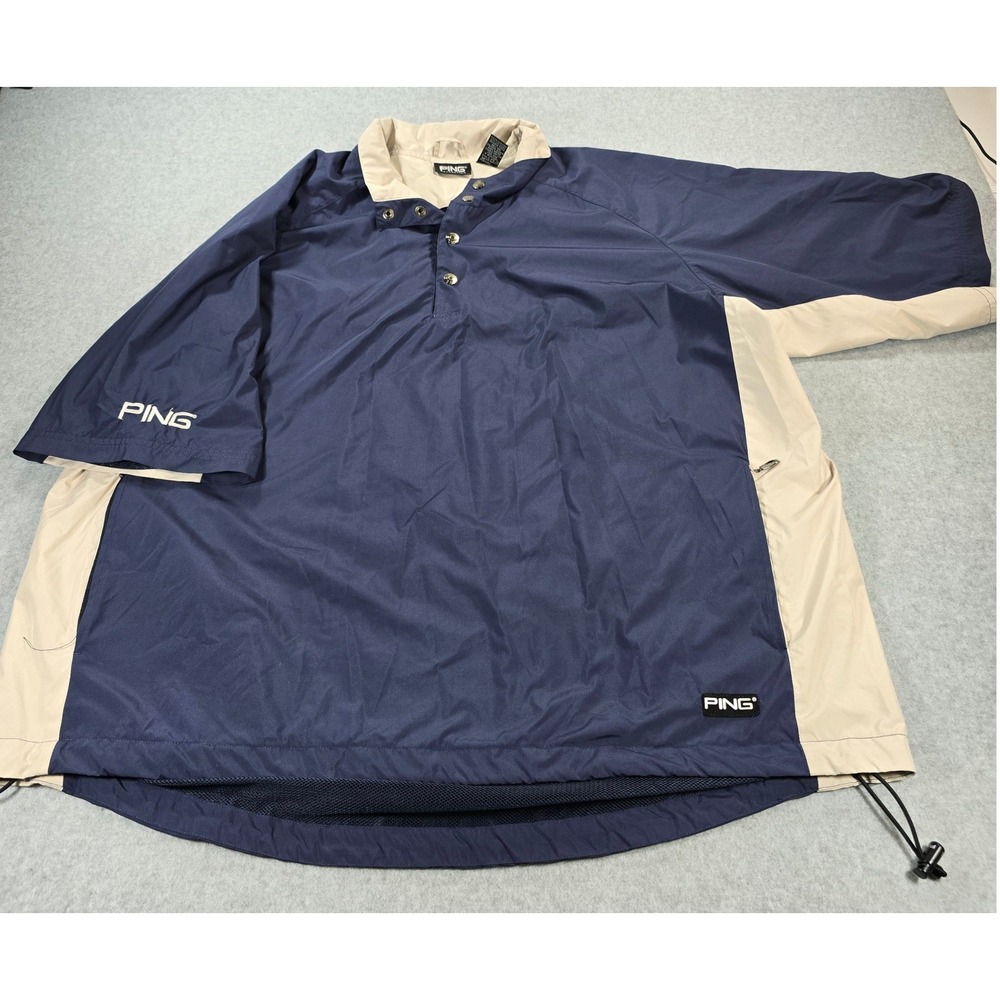 Ping Collection Mens XL Golf Windshirt Navy Blue Khaki Short Sleeve Pullover